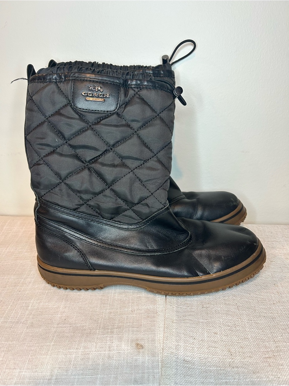 COACH womens Brown Quilted Winter Boots